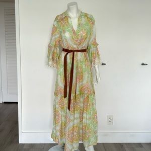 Tensione Italian Bohemian long tiered dress pastel colors 100% cotton, size S